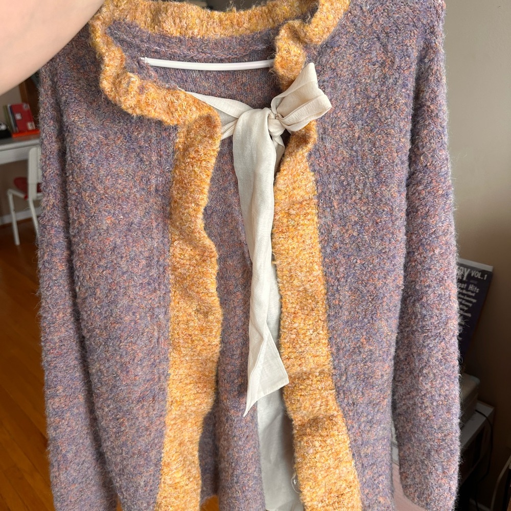 Zara Purple and Gold Cardigan with Bow Accent